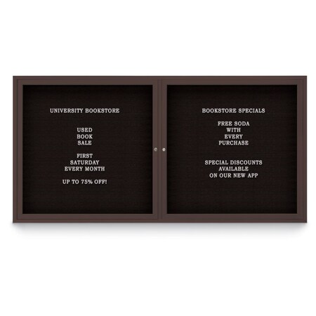 United Visual Products 72"x48" 3-Door Enclosed Outdoor Letterboard, Black Felt/Bronze UV1164D-BRONZE-BLACK